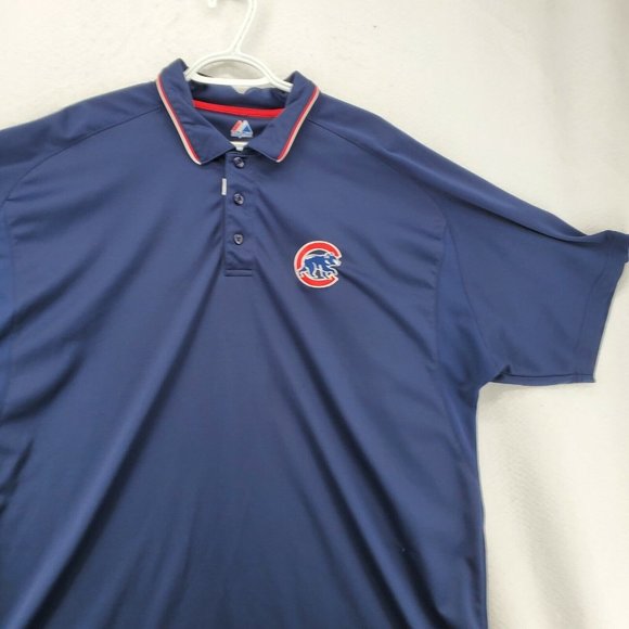 CHICAGO CUBS Shirt Men's Majestic Embroidered Polo Blue Baseball 2XL - Picture 6 of 12